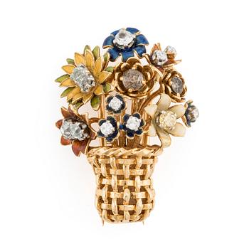 A basket brooch in 18K gold and enamel designed by Barbro Littmarck, W.A. Bolin Stockholm 1974.