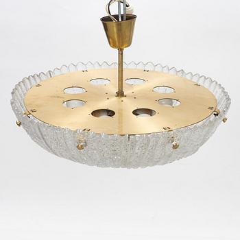 Carl Fagerberg, a glass and brass ceiling light, Orrefors.