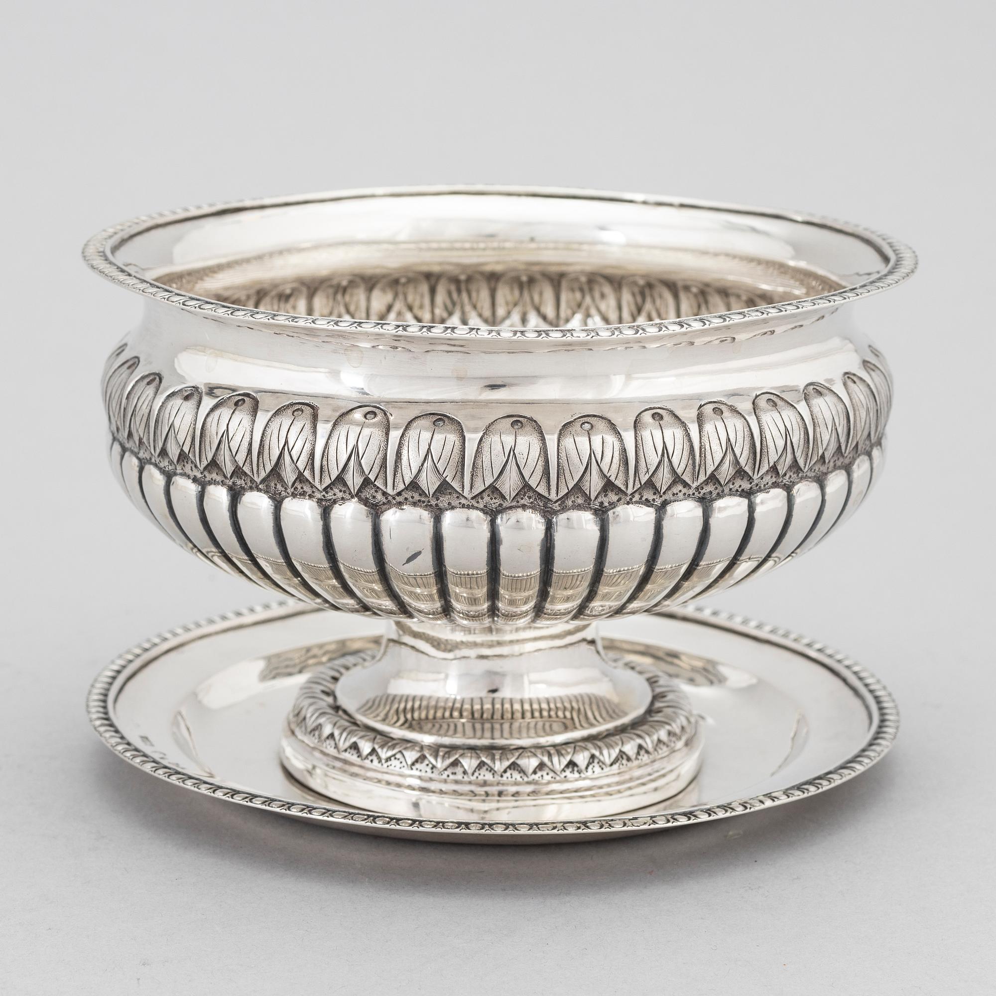 A Swedish Silver Empire Sauce Bowl With Dish, mark of Mikael Olof Barkman, Varberg 1834.