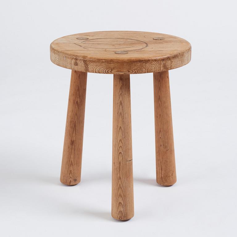 Axel Einar Hjorth, a stained pine 'Skoga' stool, Nordiska Kompaniet, Sweden 1930s.