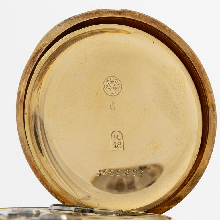 Omega, pocket watch, 18K gold, 18K gold chain, 51 mm.