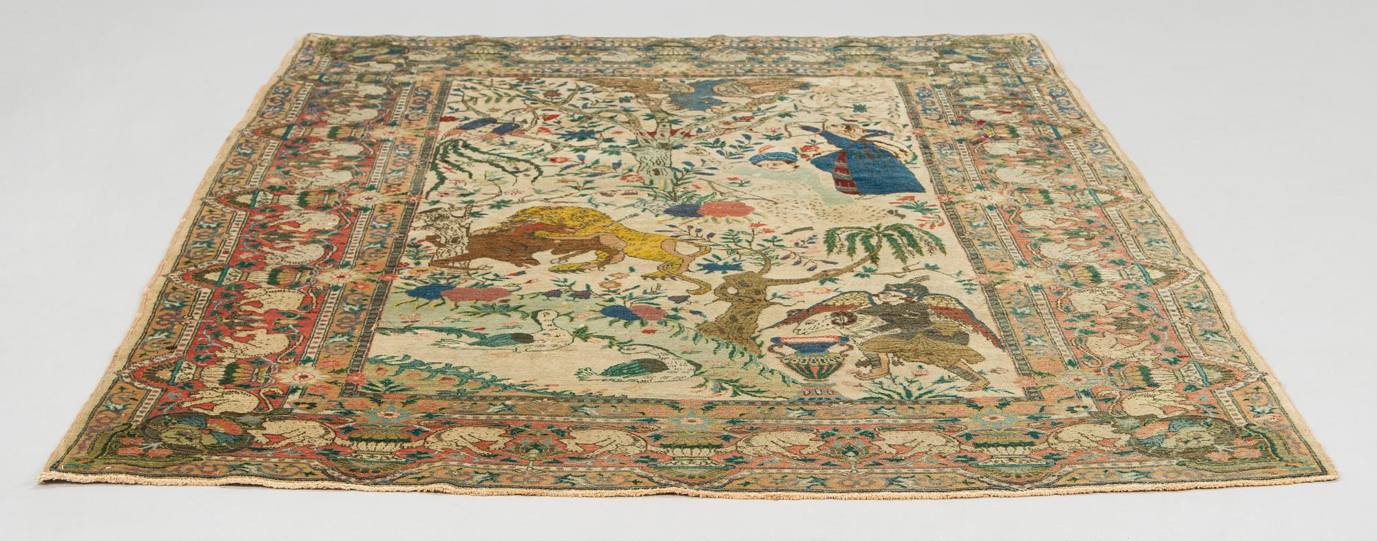 Matto, antiikki, figuraali, Täbris, Luoteis-Persia, n. 195 x 137 cm.