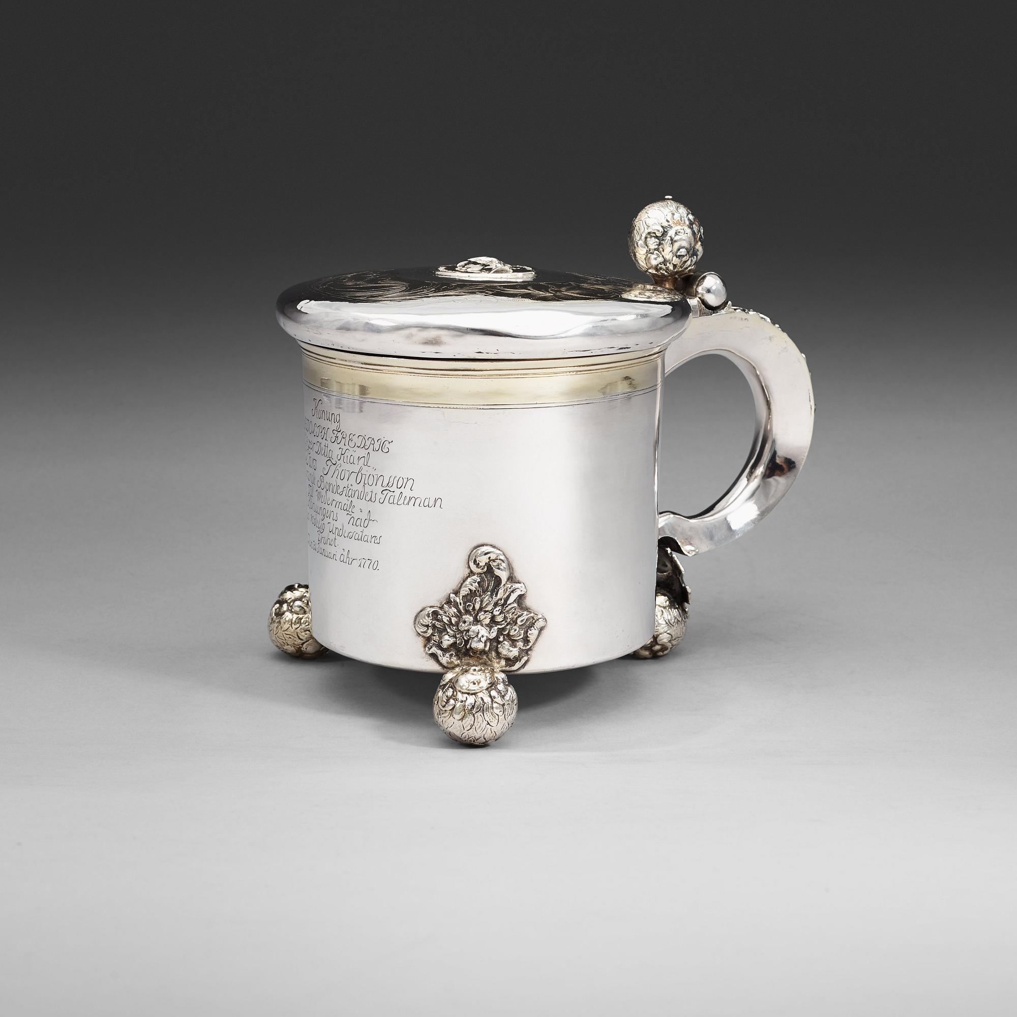 A Swedish late 17th century parcel-gilt tankard, marks of Didrik Hansson Hysing, Stockholm 1699.