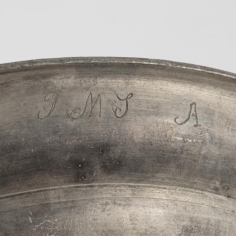 A group of eight Swedish pewter dishes, 18th-20th Century, including Mathias Norling, Jönköping, 1863.