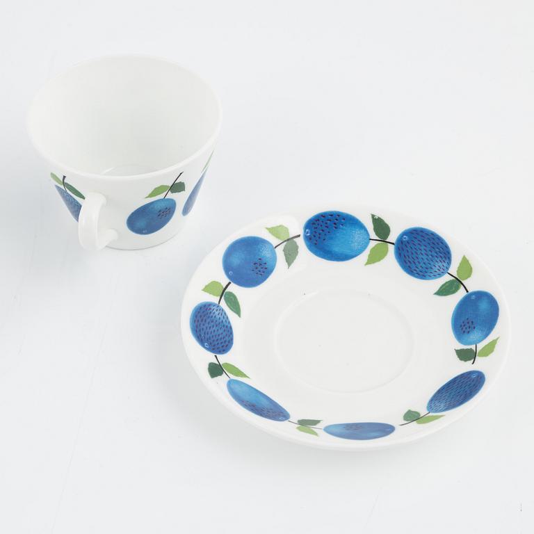 Stig Lindberg, kaffekoppar med fat, 12 st, benporslin,"Prunus", Gustavsberg.