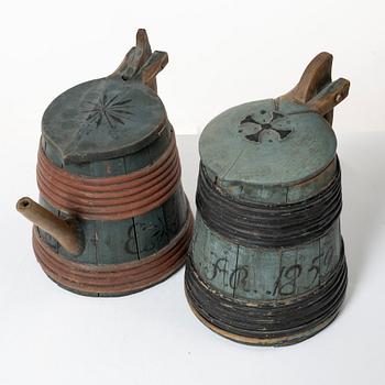 Two Swedish painted folk art vessels, 19th century.