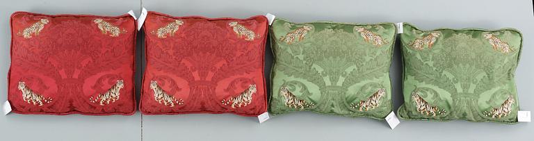 CUSHIONS, 4. Probably France, second half of the 20th century. Ca 45 x 56 cm each.