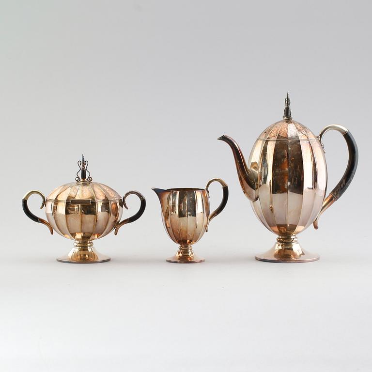 KAFFESERVIS, 3 delar, nysilver,  C.G Hallberg, 1900-talets första hälft.