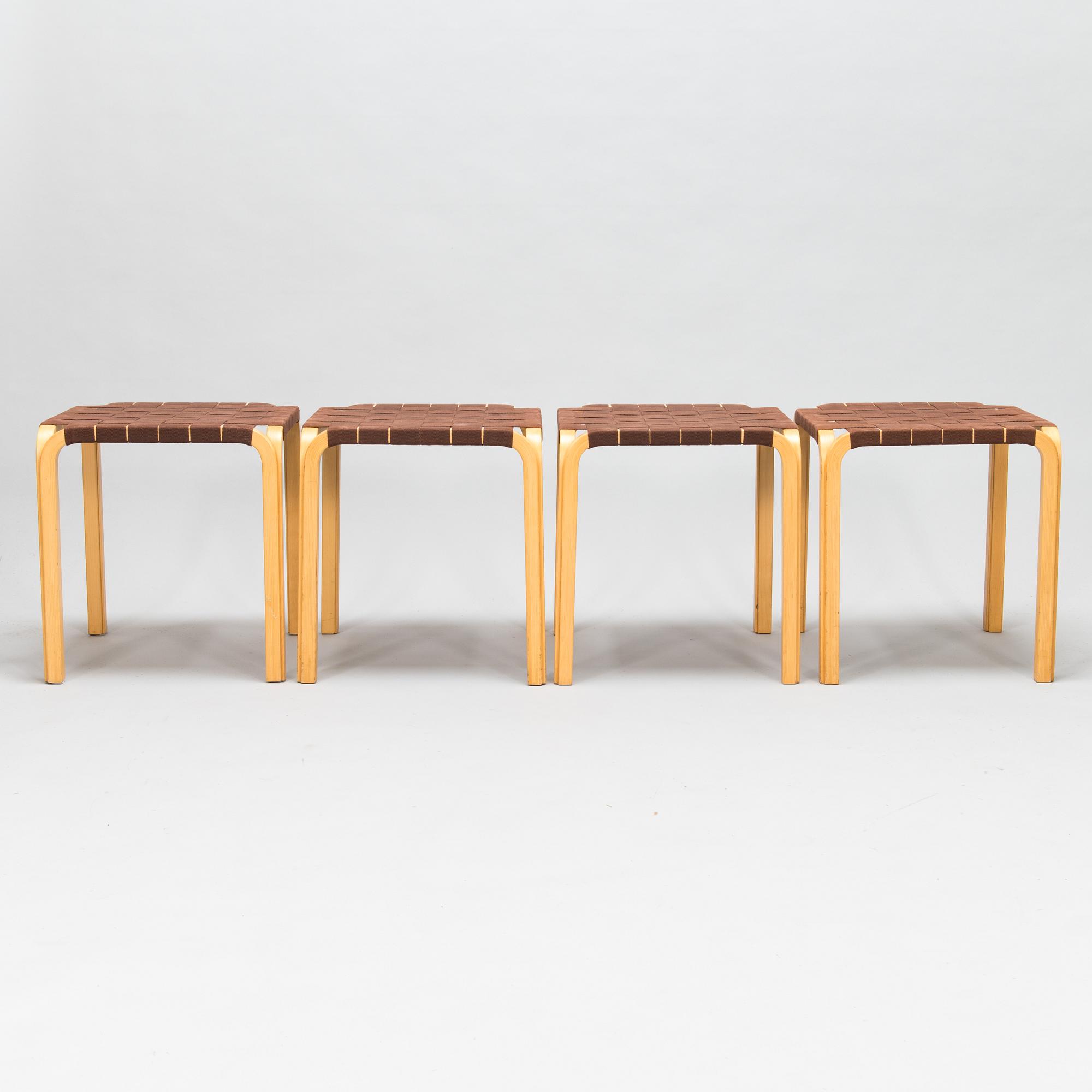 Alvar Aalto, A set of four mid 20th century 'Y61' stools for Artek. Finland.