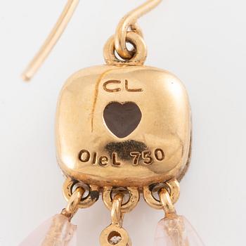 Charlotte Lynggaard, Ole Lynggaard, earrings, a pair, 18K gold with rose-tinted stones and brilliant-cut diamonds.