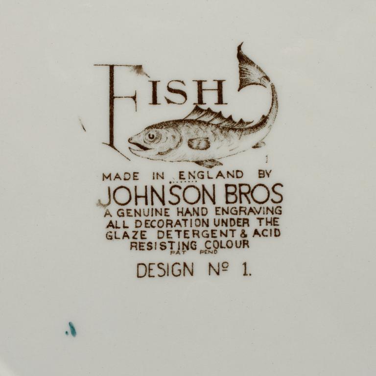 FISKTALLRIKAR, 9 delar, flintgods, Johnson Bros, England, 1900-talets andra hälft.