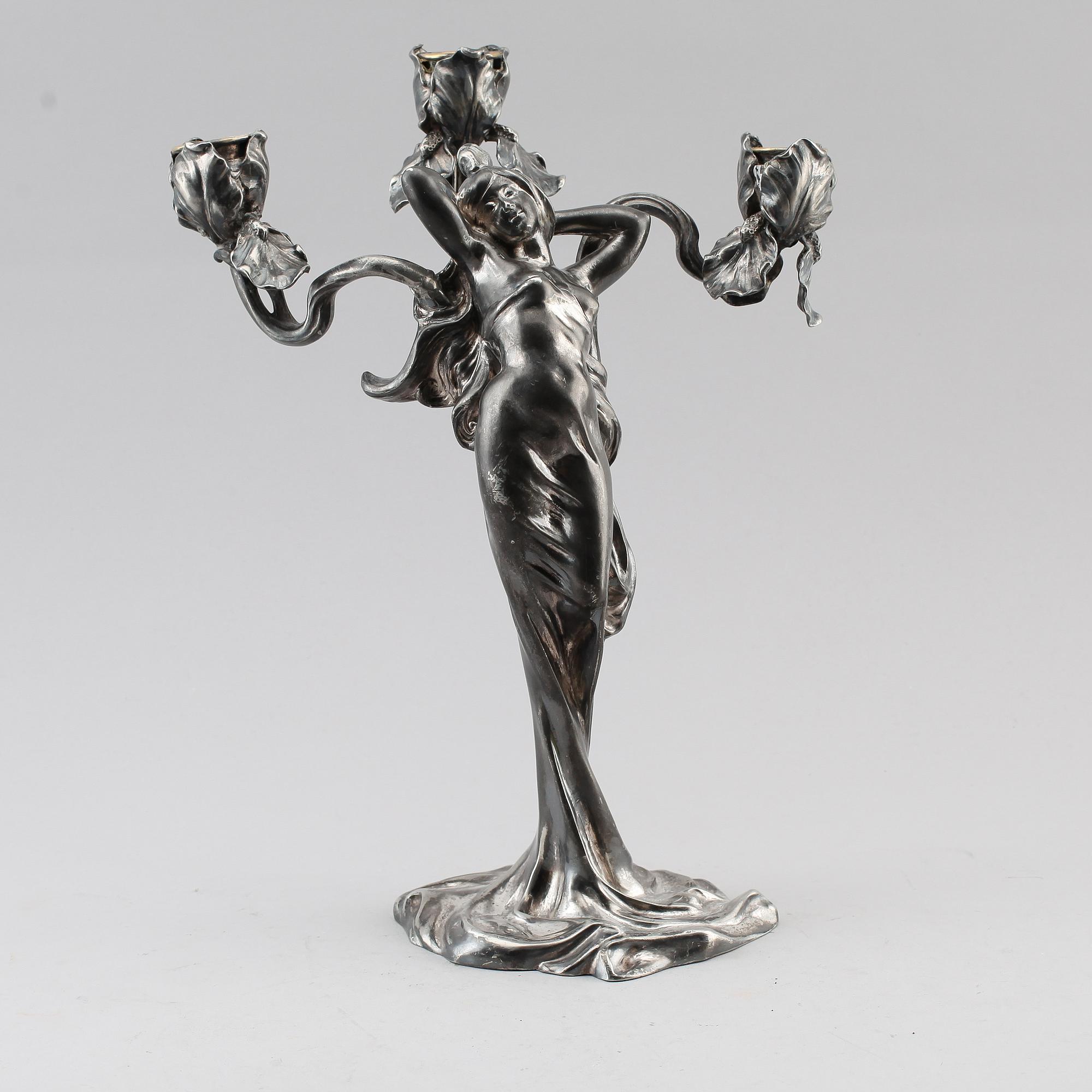 LJUSSTAKE, försilvrad metall, Claude Bonnefond, 1900-talets början.