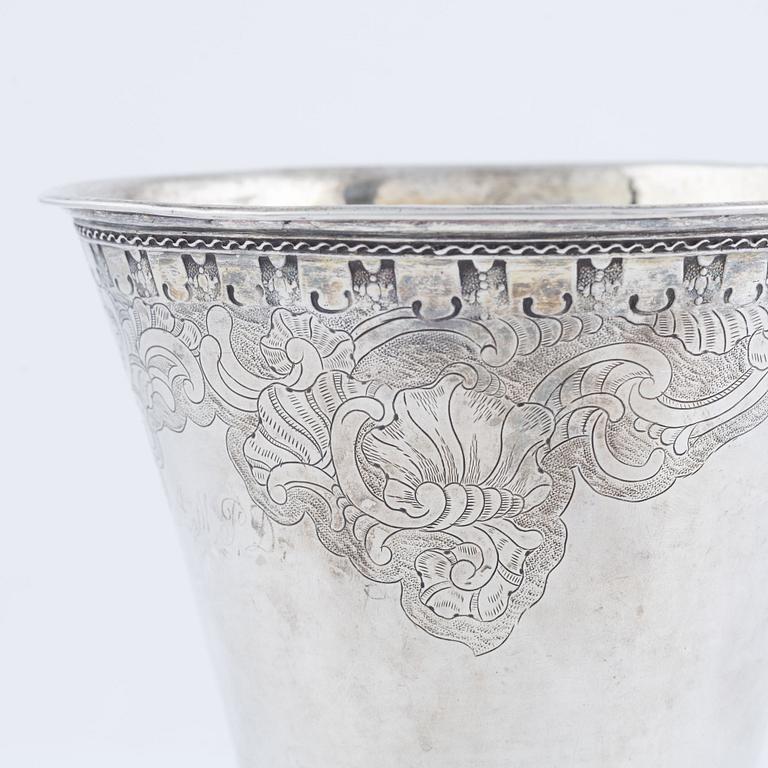 A rococo parcel-gilt silver beaker, mark of Ferdinand Sehl the younger, Stokcholm 1762.