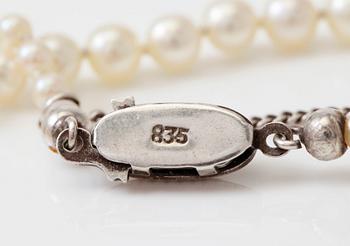 COLLIER, silver, markasiter och odlade pärlor, 1900-talets mitt.