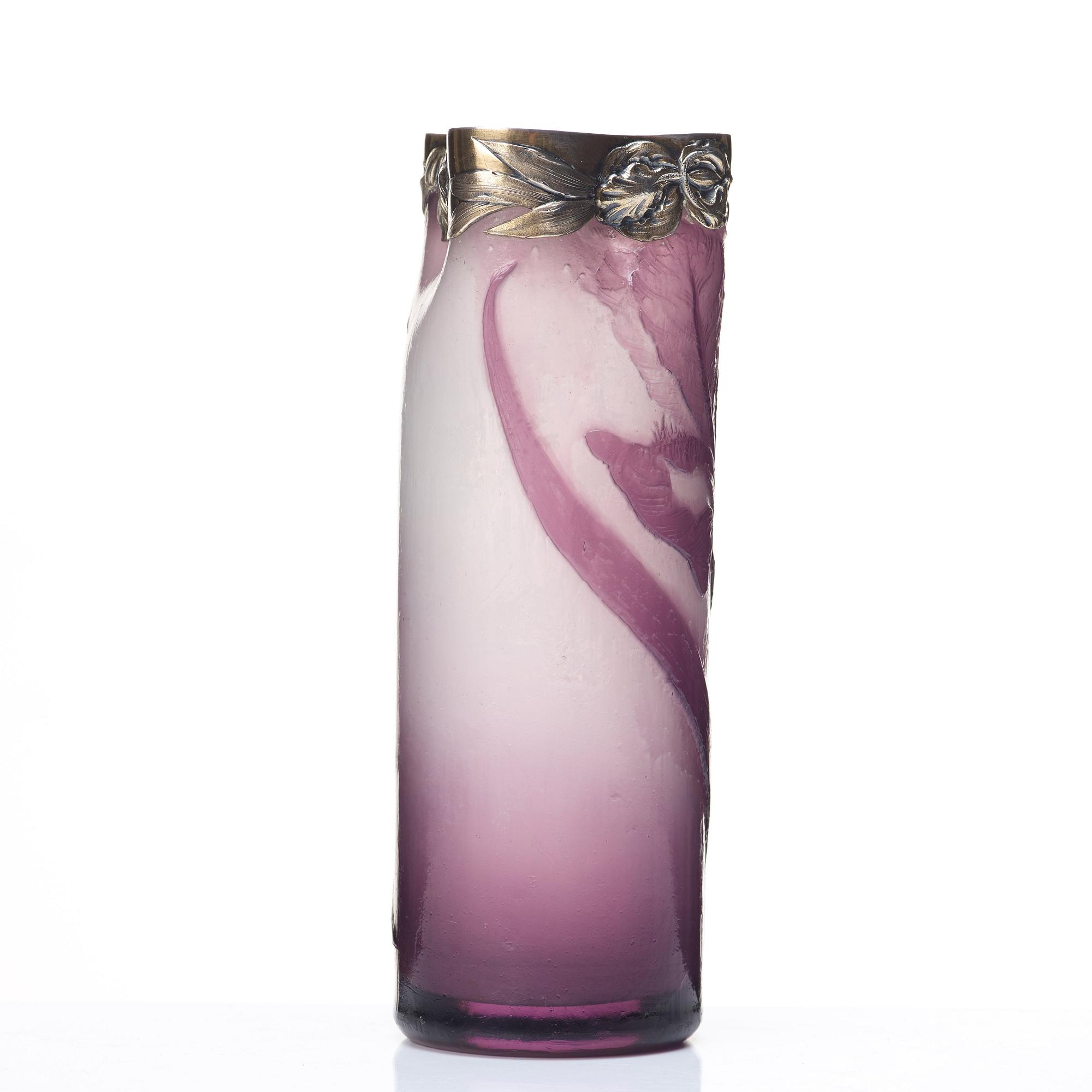 Emile Gallé, vas med mynning av silver, Nancy, Frankrike, Art Nouveau, ca 1900.