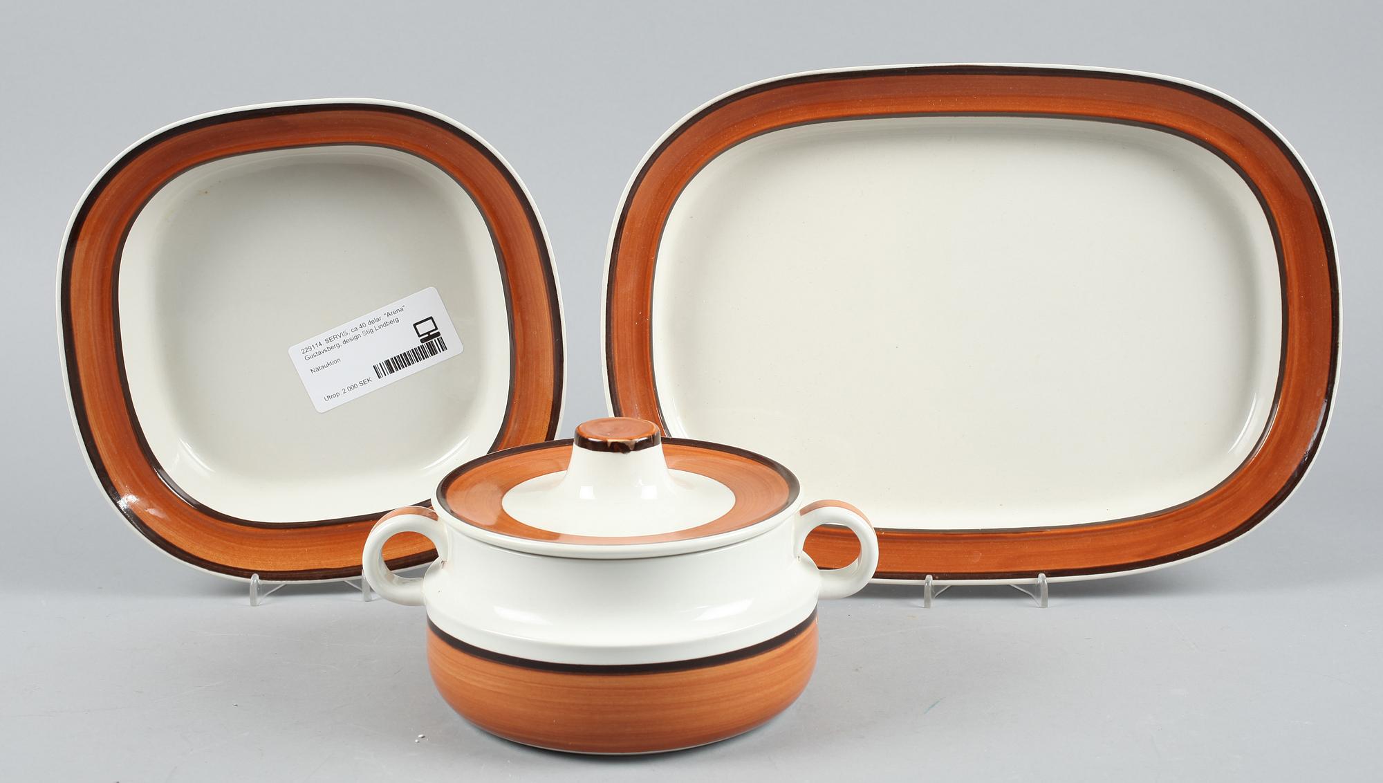 SERVIS, ca 40 delar. Stengods "Arena" Gustavsberg, design Stig Lindberg.