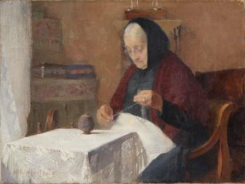 809. Helene Schjerfbeck, "Dam vid spinnrocken" ("Lady at the spinning wheel", Portrait of Mrs Ulrika Baarman).