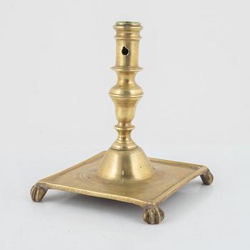 Candlestick, Baroque style, brass, 18th century.
