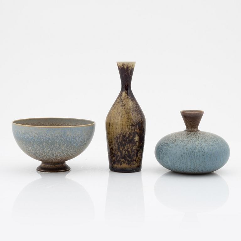 Sven Wejsfelt, two stoneware vases and a bowl, Gustavsbergs studio, 1985-1987.