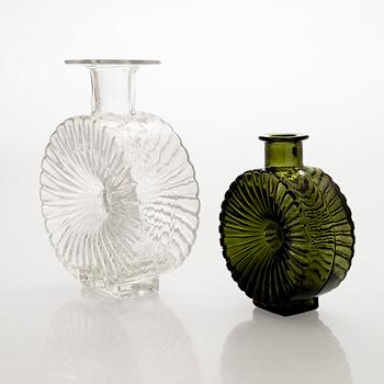 Helena Tynell, two glass 'Sun bottle' bottles for Riihimäen Lasi Oy. In production 1964-1974.