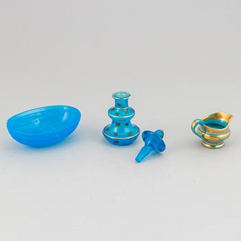 A set of three Russian turkoise glass ware, 19th Century.