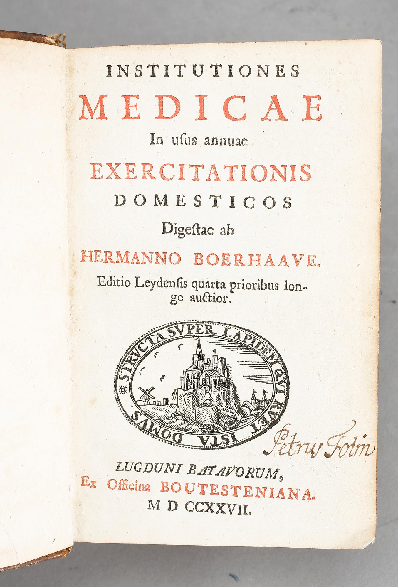 HERMAN BOERHAAVE, Institutiones Medicae, in usus annuae, exercitationis..., Leyden 1727.