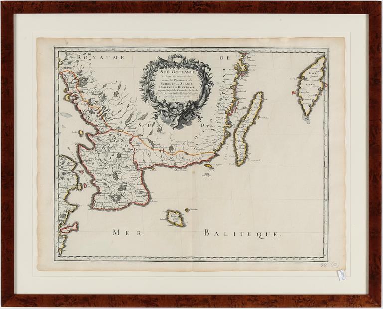 KARTA, kopparstick, "Sud-Gotlande, et Pays circomvoisins...", G. Sanson, 16/1700-tal.