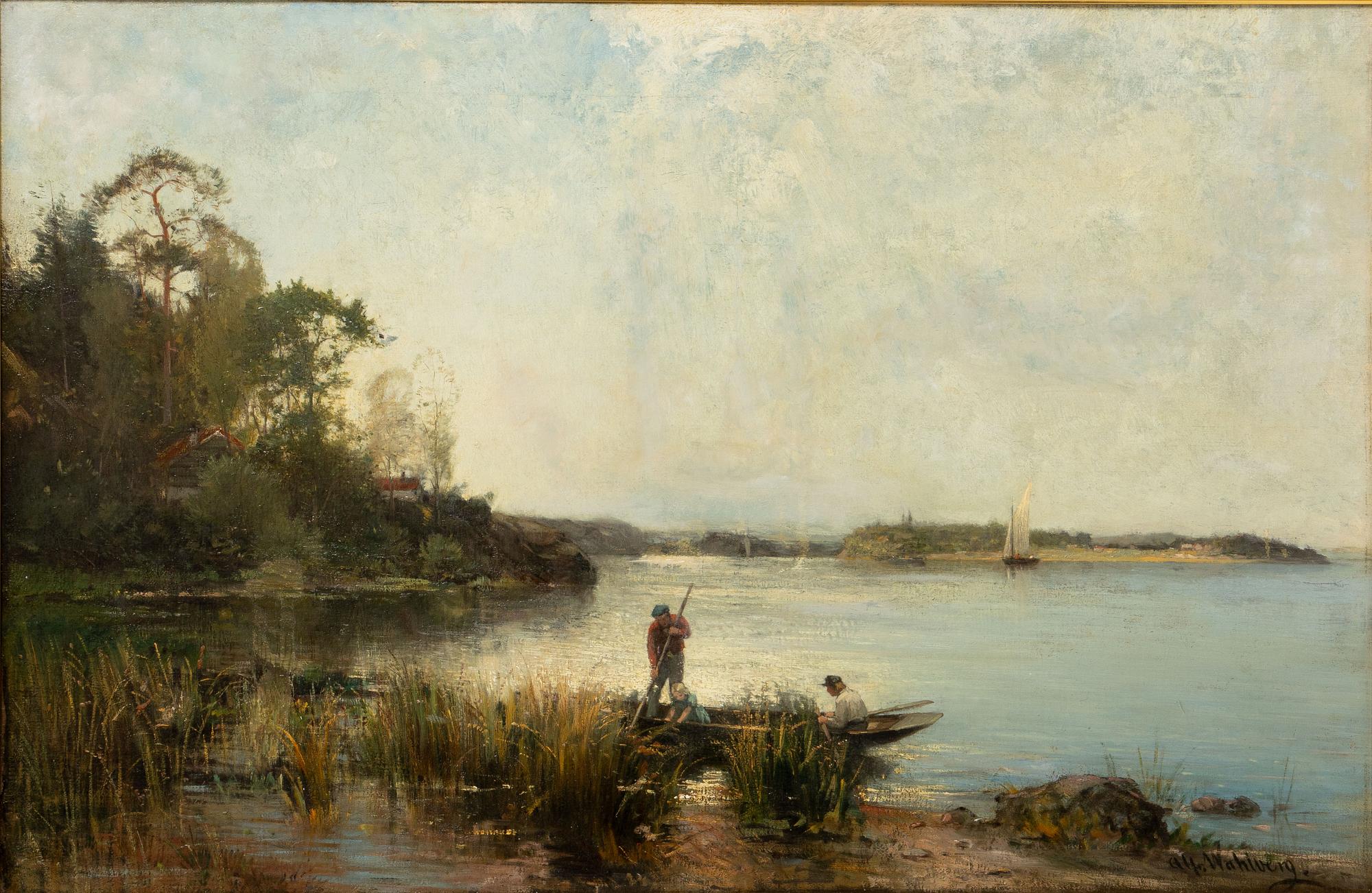 Alfred Wahlberg, Inland Landscape with Fishing Companions.