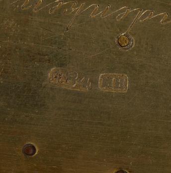 A CIGARRETTE Russian 19th century parcel gilt and enameld cigarette-case, makers mark of Michael Isakov, S.t Petersburg.