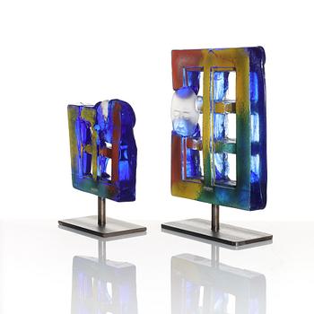 Kjell Engman, two glass sculptures, Kosta Boda, signed.