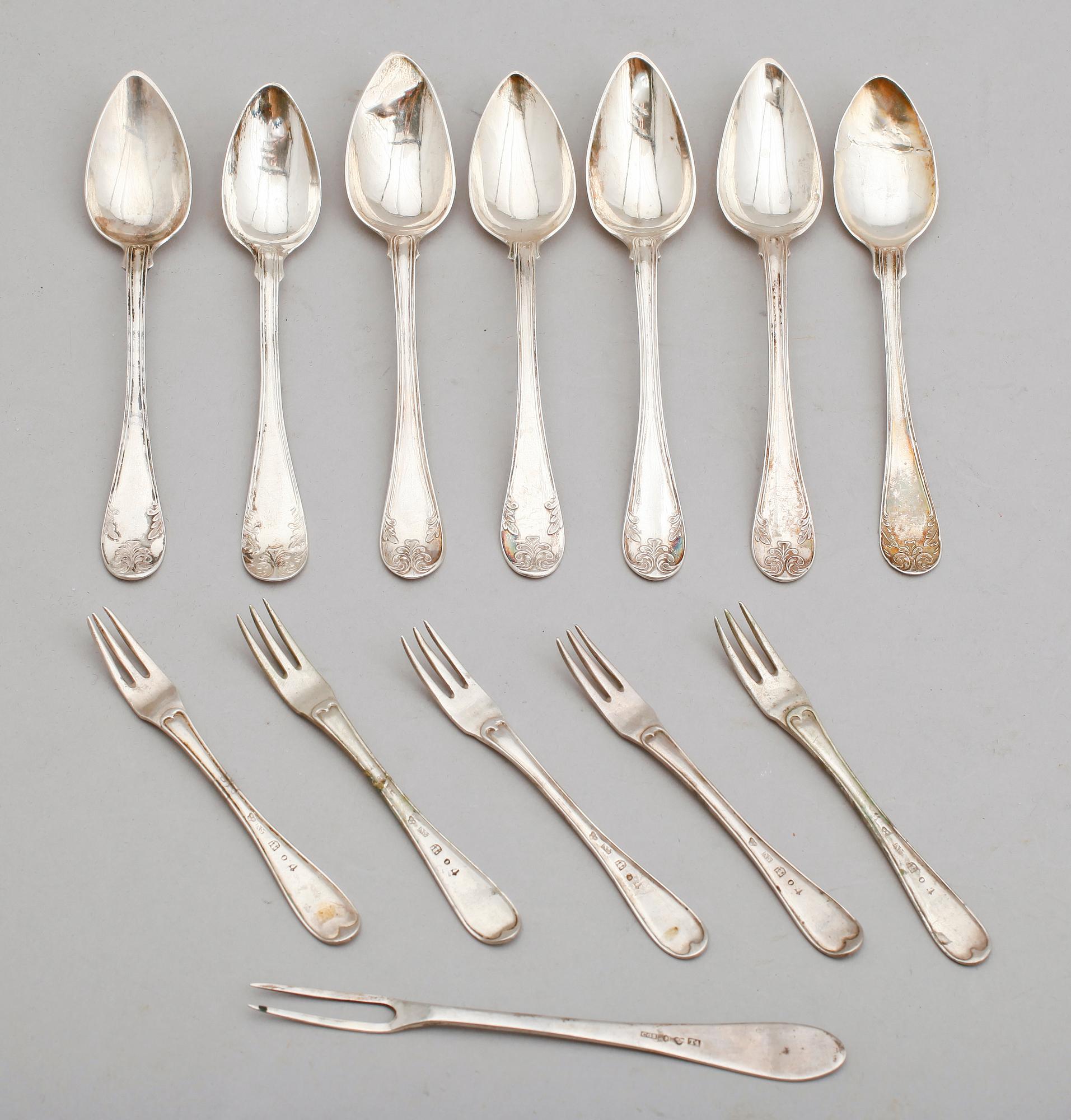 BESTICK, 13 delar, silver, svenska stämplar, 1800-tal. Vikt ca 223 g.