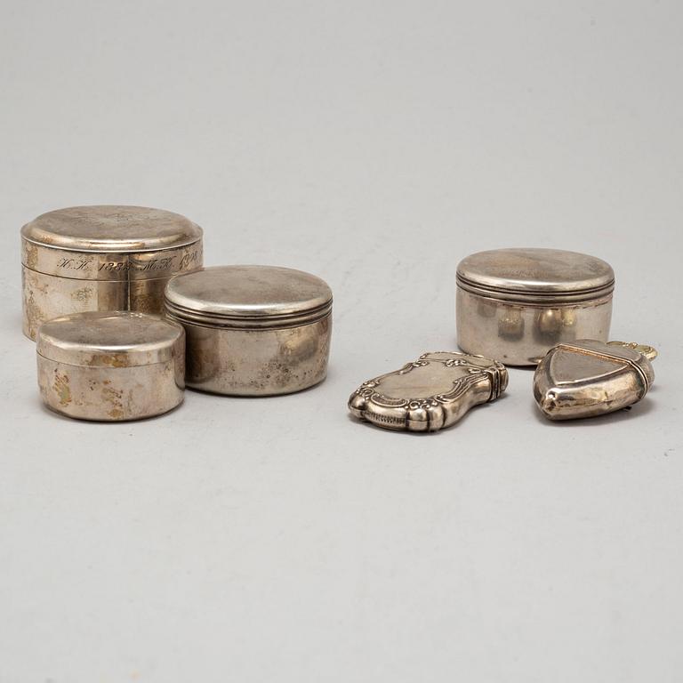 A set of seven silver boxes, including Petter Wigren, Malmö, 1849.