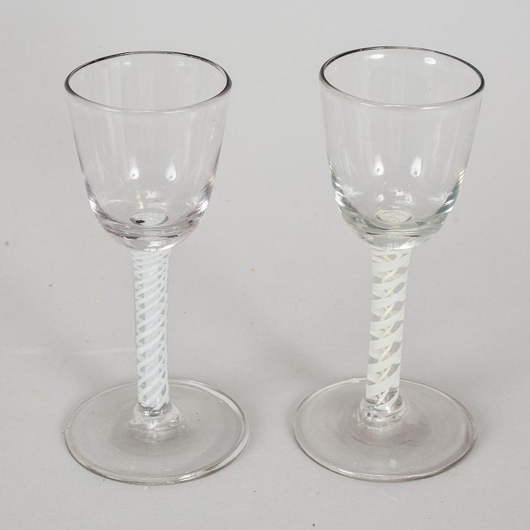 A pair of 18th century wine glasses.