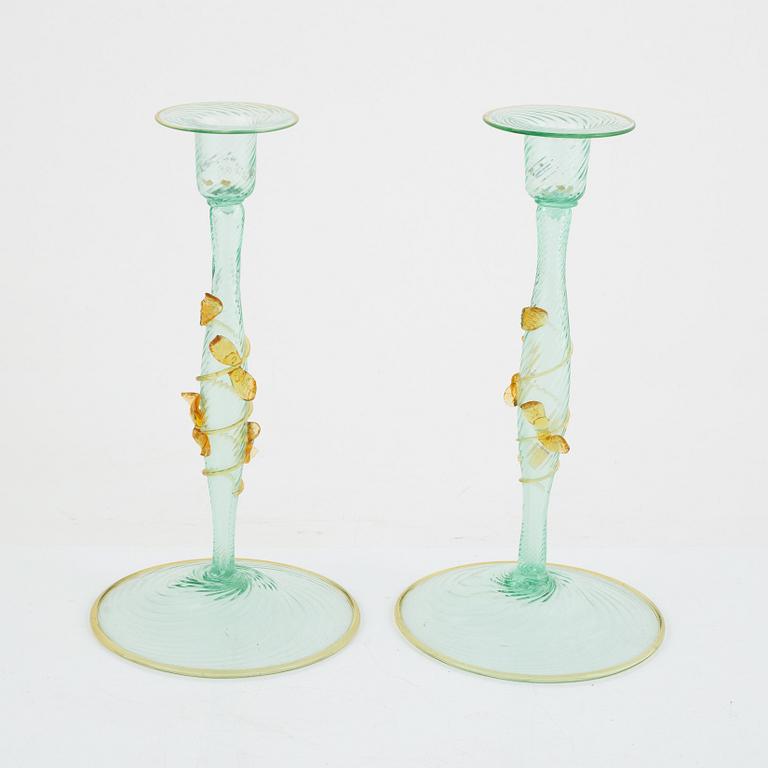 A pair of glass candle sticks, second half of the 20th Century.