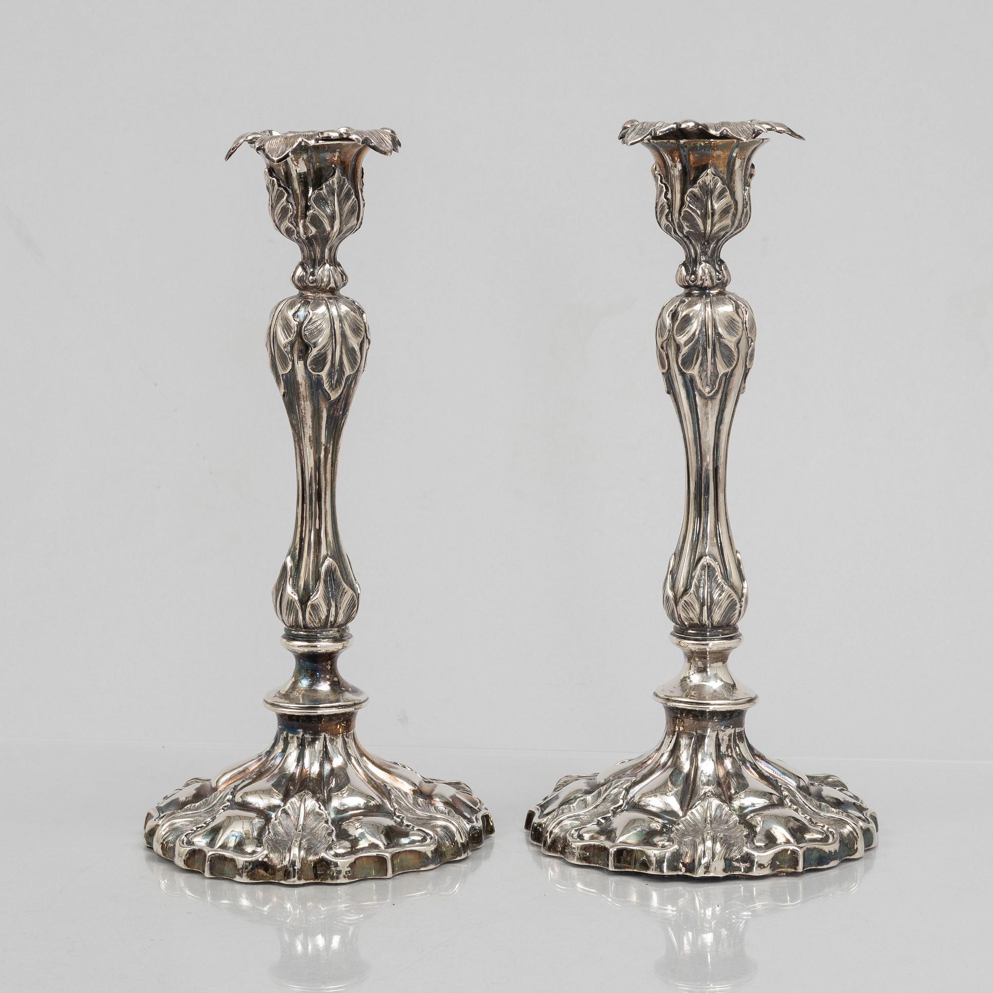 A Pair of Swedish Silver Candlesticks, mark of Gustaf Möllenborg, Stockholm 1848.