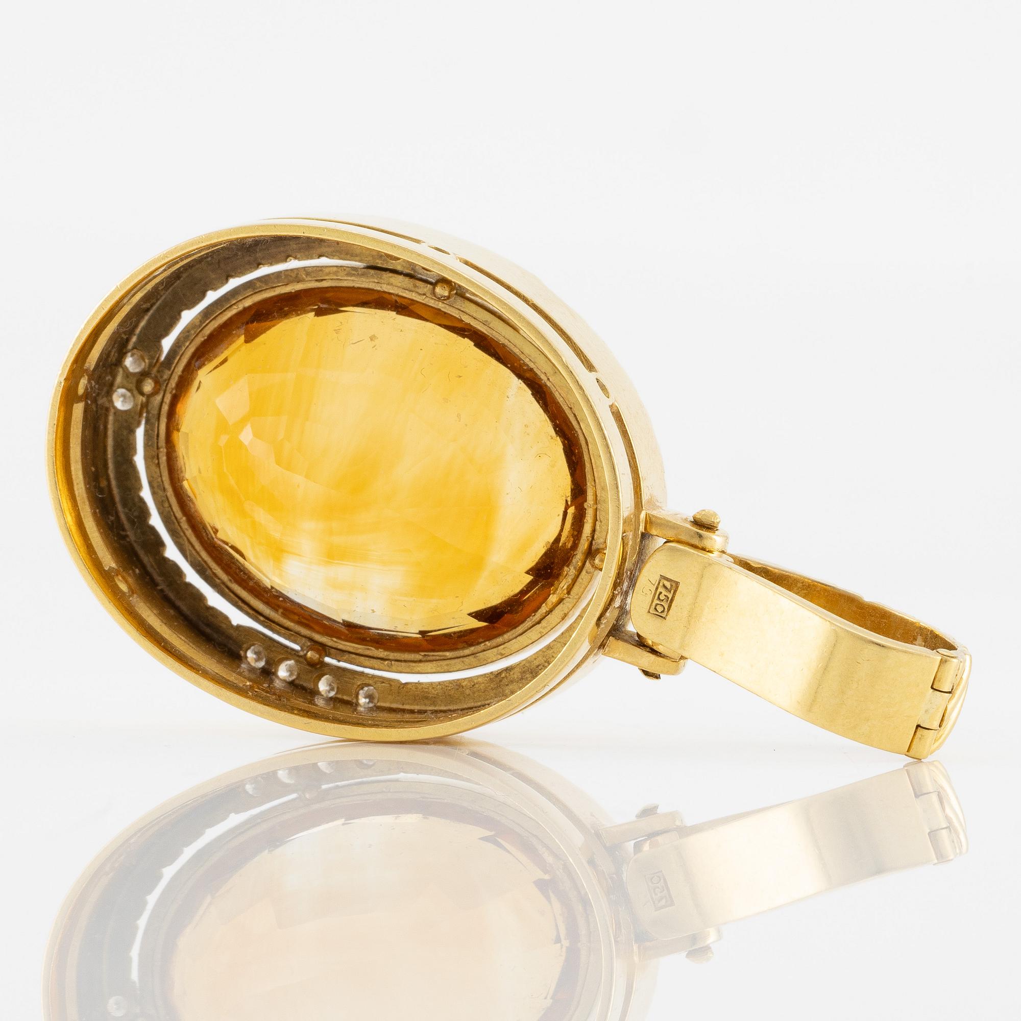 Collier med hänge, 18K guld med citrin och briljantslipade diamanter.