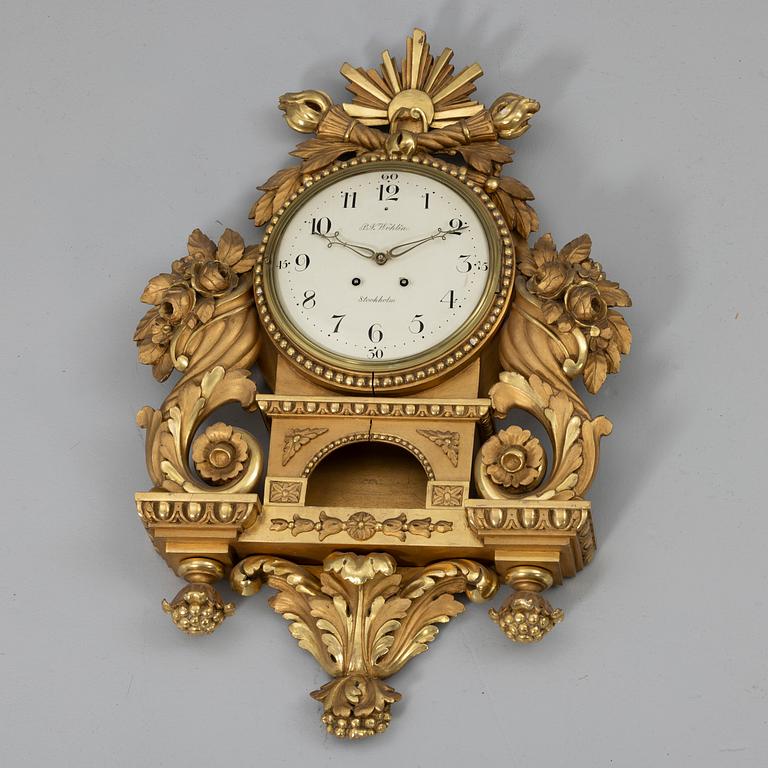 Wall clock, Gustavian style, P.N. Wohlin, Stockholm, 20th century.