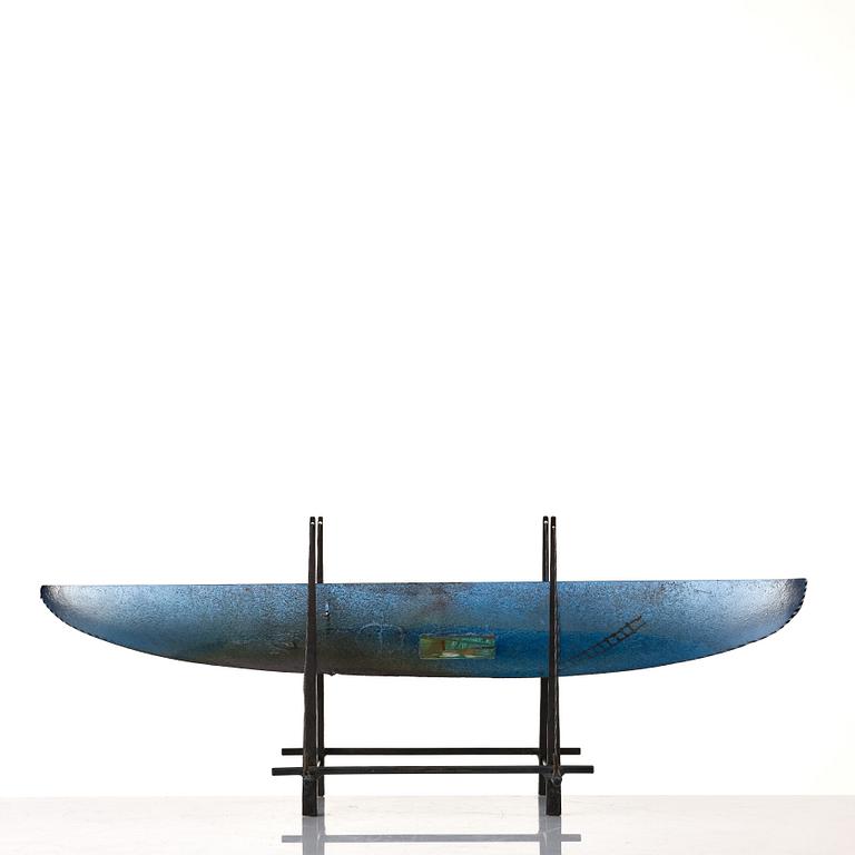 Bertil Vallien, a sand cast glass sculpture of a boat, Kosta Boda, Sweden.