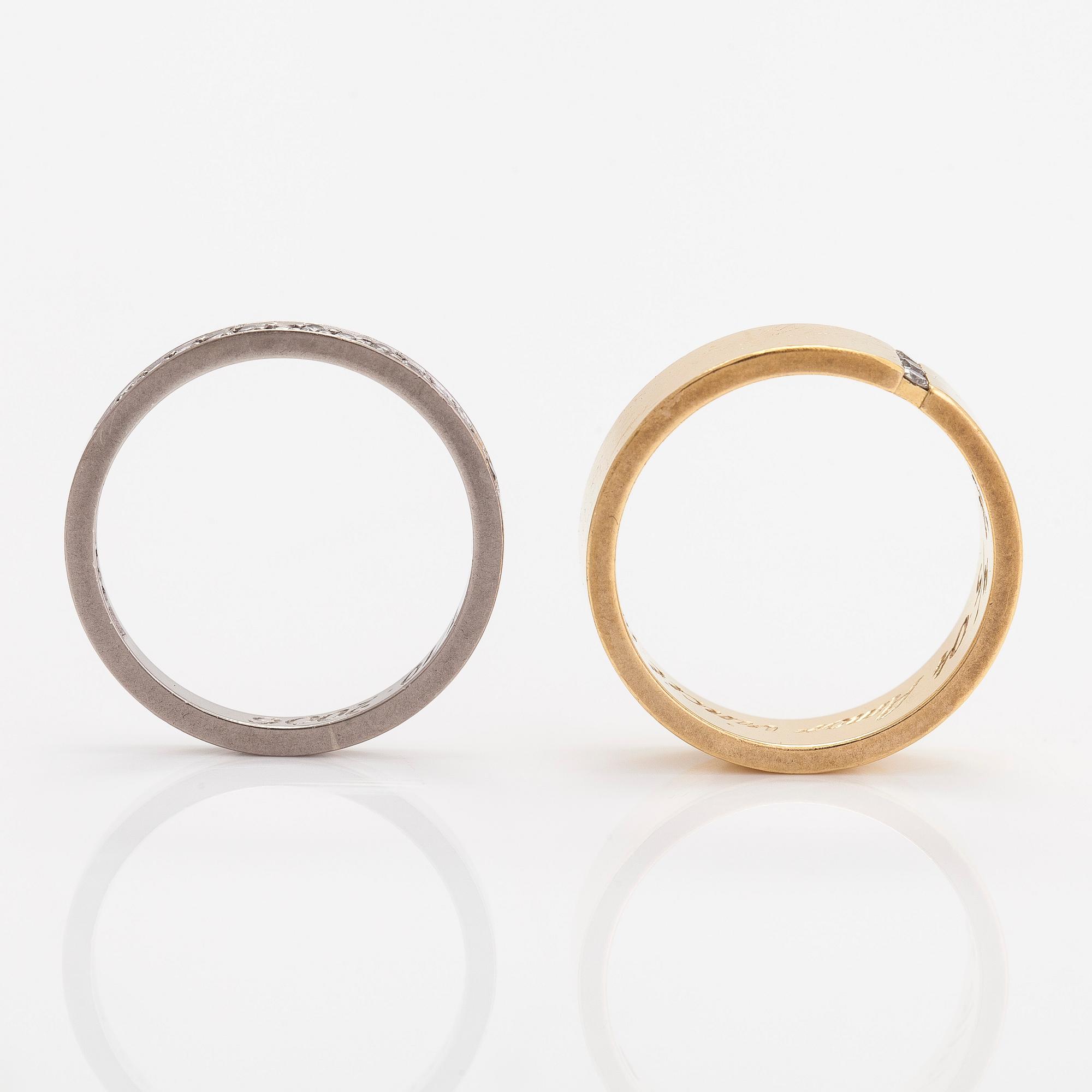Engelbert, ringar, 2st, 18K guld och vitguld med briljantslipade diamanter, Stockholm, 2006.