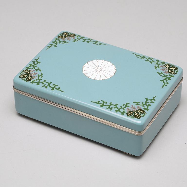 An enamel and silver box with cover, Japan, 20th Century.