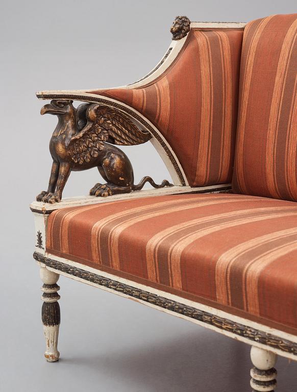 A late Gustavian sofa in the manner of E. Ståhl, late 18th century.