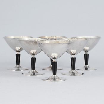 COCKTAILGLAS, 6 st, nysilver, G.A.B design Folke Arström, 1930-tal.