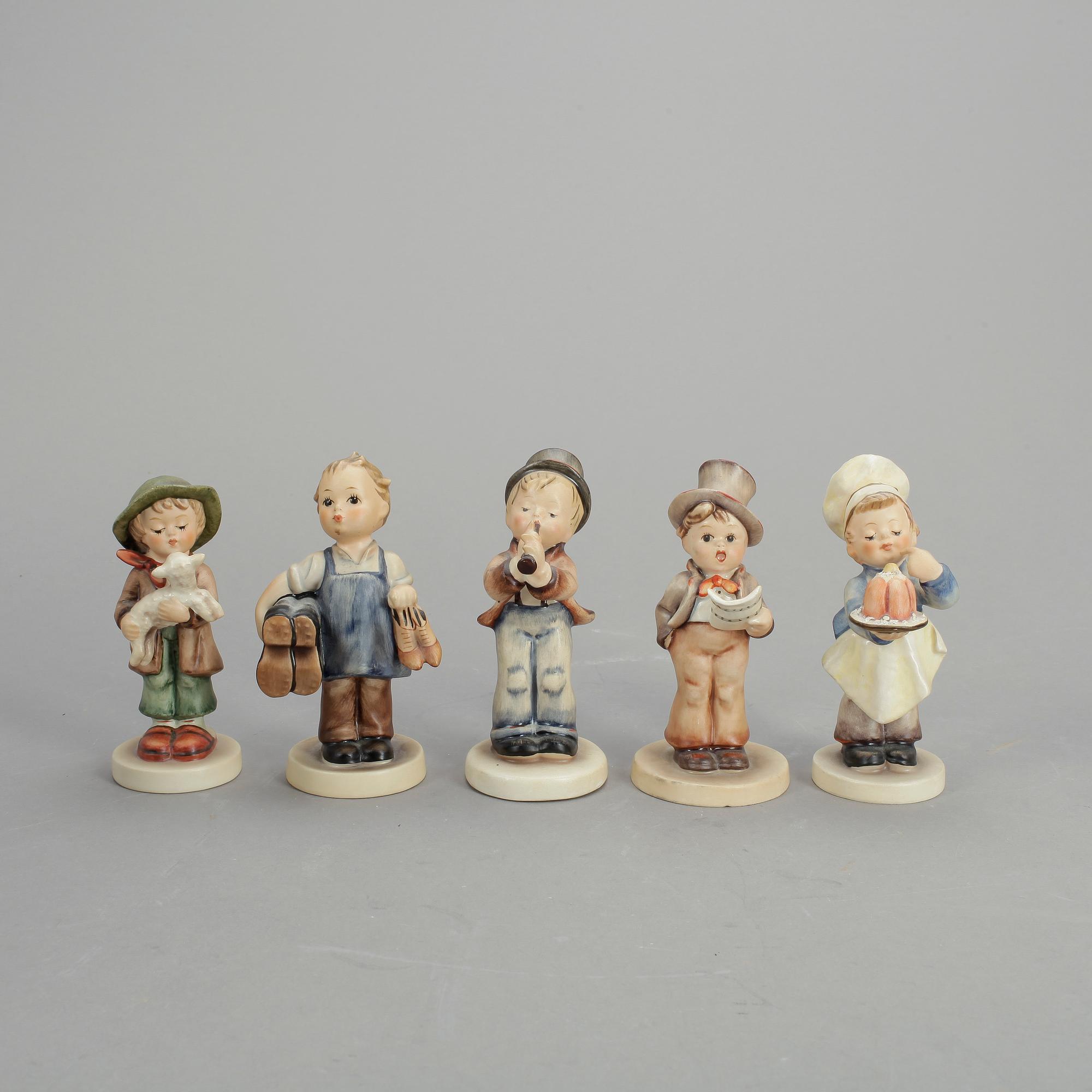 FIGURINER, 5 st, porslin, MJ Hummel, Goebel, 1900-tal.