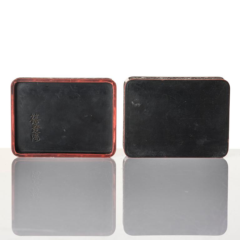 A set of four imari dishes, a blue and white bowl and a Japanese lacker box, Meiji period (!868-1912).