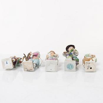 Six porcelain figurines, Meissen, Berlin and Vienna.