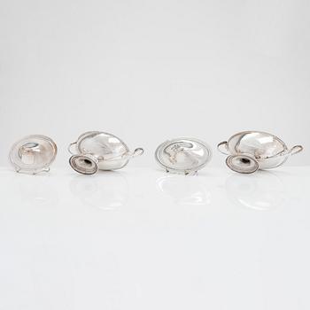 A pair of sterling silver sauce boats, London 1786. Unclear maker's mark,