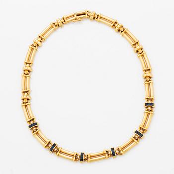 Collier, 18K guld med briljantslipade diamanter och safirer.