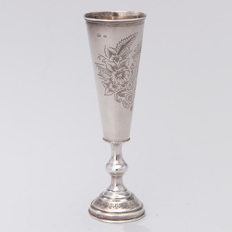 A Russian silver champagne flute, assay master Anatoly Apollonovich Artsybashev, Moscow 1895. Weight 96 g.