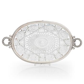 Fabergé, a silver-mounted cut glass serving dish, Imperial Warrant mark, Moscow 1908-1917.