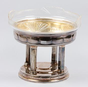 UPPSATSSKÅL, nysilver och glas, GAB, 1920.